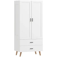 HOMCOM Armoire chambre penderie 2 portes à fermeture douce, 2 tiroirs et barre de suspension, 80x54x180cm, blanc(m-1)