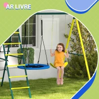 Outsunny Baloiço Infantil 4 em 1 com Baloiço Ninho e Individual Rede de Escalada Cesto de Basquetebol Escada Amarelo(m-6)