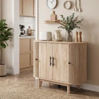 HOMCOM Buffet salon, meuble de rangement ovale avec 4 portes et étagère réglable, 90 x 40 x 76 cm, chêne(m-9)