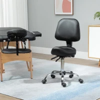 HOMCOM Saddle Stool, PU Leather Adjustable Rolling Salon Chair for Massage, Spa, Clinic, Beauty and Tattoo, Black(m-2)