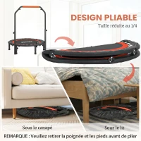 HOMCOM Trampoline de fitness gymnastique avec poignée réglable, pliable, 6 pieds, 28 ressorts Ø 102 cm, noir rouge(m-5)