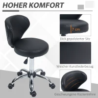 HOMCOM Salonkruk in Lederoptiek, Hoogte Verstelbaar, tot 120 kg, Stalen Frame, Zwart(m-5)