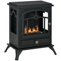 HOMCOM Cheminée bioéthanol sur Pied, brûleur 1,2 L, environ 3 h de durée de combustion Dim. 45L x 28l x 54H cm Acier Noir(m-1)