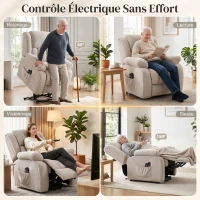 HOMCOM Fauteuil releveur électrique massage et chauffage avec repose-pied, dossier inclinable, télécommande et poche latérale(m-4)