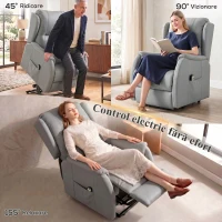 HOMCOM Scaun Electric cu Ridicare cu Motor Dublu și Buzunare, Gri Deschis(m-4)