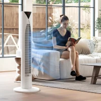 HOMCOM Ventilateur tour avec télécommande minuterie 12 heures mode veille 3 vitesses 31,5 x 31,5 x 96 cm blanc(m-7)