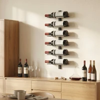 HOMCOM Weinregal, Wandregal für 6 Flaschen Wein, 6 Ebenen, Stahlrohr, für Küche, Wohnzimmer, Hausbar, Schwarz(m-7)
