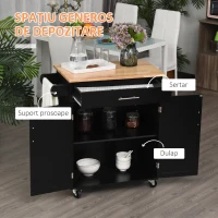 HOMCOM Dulap mobil de bucătărie cu sertar, dulap cu 2 uși, roți și bară laterală, 83x45x91.5cm, negru(m-4)