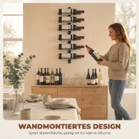 HOMCOM Weinregal, Wandregal für 6 Flaschen Wein, 6 Ebenen, Stahlrohr, für Küche, Wohnzimmer, Hausbar, Schwarz(m-5)