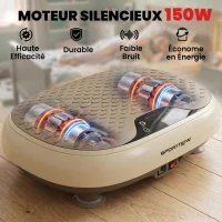 SPORTNOW Plateforme Vibrante, 20 Niveaux de Vitesse, 3 Programmes, Écran LED et Télécommande, 46 x 33 x 13,5 cm, Beige(m-4)