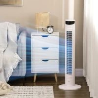 HOMCOM Ventoinha de Coluna 45 W com Oscilação Controlo Remoto Temporizador de 12h 3 Velocidades 3 Modos Ø31,5x93 cm Branco(m-10)