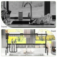 HOMCOM Suport pentru vase, ajustabil în lungime 51-93 cm, multe elemente, aranjament flexibil, 93 x 30 x 52 cm, negru(m-8)