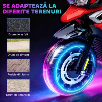 AIYAPLAY Motocicletă electrică pentru copii cu roți, oglinzi și suport pentru picioare, din PP și metal, 85.5x44.5x56 cm, roșu(m-6)