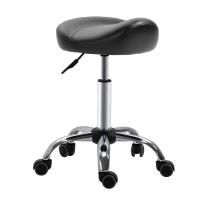 HOMCOM Salonhocker mit Sattelsitz, höhenverstellbar, Kunstleder, 48x48x54-69cm, Schwarz(m-1)
