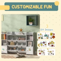AIYAPLAY Kids Toy Organizers and Storage with 8 Removable Storage Bins and Bookshelf, White(m-5)