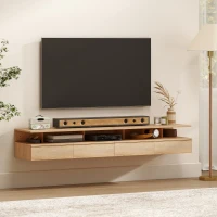 HOMCOM Set da 2 Comodini Moderni Sospesi con Cassetto e Ripiano in Legno 35x32x22.5cm, Rovere(m-4)