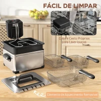 HOMCOM Fritadeira 5 L com Temperatura Ajustável até 190 °C Janela de Visualização e Temporizador 60 min Prata(m-7)