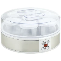 HOMCOM Aparat pentru iaurt 20W de 1.5L cu 7 borcane și afișaj cu butoane, din oțel inoxidabil și plastic, 24x24x13 cm, alb(m-11)