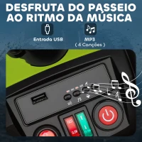 AIYAPLAY Quadricilo Elétrico para Crianças 24V com 2 Lugares 2 Motores Velocidade até 6,5 km/h Faróis Buzina Música e USB 109x68,5x76 cm Verde(m-8)