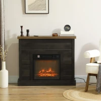HOMCOM Lareira Elétrica 1800W Lareira Decorativa com Efeito de Chama Realista Temporizador para Ambientes de 30 m² 96,5x22x81,7 cm Marrom Acinzentado(m-10)