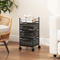 HOMCOM Carrello Cucina a 3 Livelli con Cestini in Metallo Girevoli, Ruote e Freno, 27.5x27.5x62 cm, Nero(m-8)