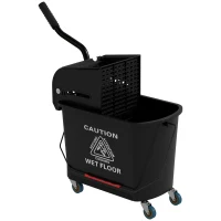 HOMCOM 20 L Mopp-Eimer mit Auswringer und Griff, Wischmopp-Eimer auf Rädern, Kunststoff, Schwarz(m-12)
