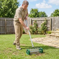 Outsunny Rouleau aérateur pour pelouse avec Manche télescopique 98L x 45l x 87H cm Vert(m-10)