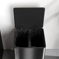 HOMCOM Prullenbak met 2x30L compartimenten, Soft-Close deksel, vingerafdrukbestendig, roestvrij staal, zwart(m-9)