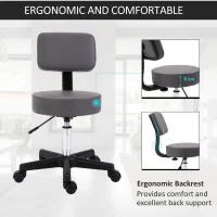 HOMCOM Beautician's Swivel Salon Chair w/ Padded Seat Back 5 Wheels Adjustable Height Salon Hairdressers Tattoo Spa Rolling Cushion Professional 35cm Grey(m-4)