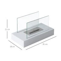 HOMCOM Camino a Bioetanolo da Tavolo 830 W Bruciatori senza Residui Inodore In Acciaio Inox con Vetro 35x18x21 cm Bianco(m-3)