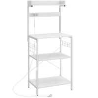 HOMCOM Estante de Cozinha com 2 Tomadas Prateleira para Micro-ondas Prateleira Ajustável Ganchos 60x42x137 cm Branco(m-1)