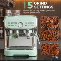 HOMCOM 15 Bar Coffee Machine, with Adjustable Grind, Steamer and Accessories - Light Green(m-5)