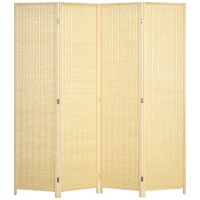 HOMCOM Biombo de 4 Painéis Dobrável Separador de Ambientes Tecido a Mão de Bambu e Fio de Algodão 180x180 cm Madeira(m-1)