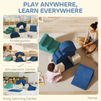 AIYAPLAY 7 Piece Kids Soft Play Set with Detachable Cover, Baby Indoor Climb and Crawl Foam Toy for Toddlers, Dark Blue(m-7)