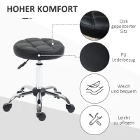 HOMCOM Draaikruk, Salonkruk, in Hoogte Verstelbaar, Kunstleer, Gestikt Ontwerp, Zwart/Zilver(m-5)