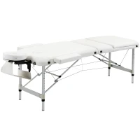 HOMCOM Mobile Massageliege 3 Zonen Klappbar Massagetisch mit Kopfstütze Armlehne Tragetasche höhenverstellbare Aluminium Massagebett tragbar inkl. Zubehör Massagebank bis 225 kg Belast Weiß(m-1)