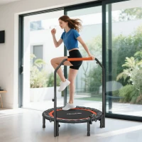 HOMCOM Trampoline de fitness gymnastique avec poignée réglable, pliable, 6 pieds, 28 ressorts Ø 102 cm, noir rouge(m-10)