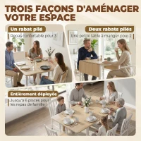 HOMCOM Table à manger pliante pour 2 à 6 personnes 74-134 cm, table de cuisine avec 2 abattants, pieds en acier, bois naturel(m-4)