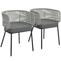 Outsunny Gartenstühle 2 Stück Polyrattan Gartensessel mit waschbar Kissen Verstellbare Füße Stahlrahmen, UV-beständig(m-11)