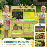 AIYAPLAY Kids Mud Kitchen, Outdoor Wooden Play Kitchen with Kitchenware & Garden Tools, Pretend Play Outdoor Toys, Natural(m-5)