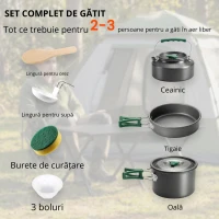 Outsunny Set de vase pentru camping din aluminiu 11 piese, cu geantă de depozitare și mânere anti-arsură, Ø19x10cm, Gri(m-6)