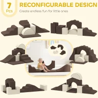 AIYAPLAY 7 Piece Kids Soft Play Set with Detachable Cover, Baby Indoor Climb and Crawl Foam Toys for Toddlers, Brown(m-4)