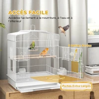 PawHut Cage à Oiseaux Volière avec Mangeoires, Perchoirs, Plateau Excrément Amovible, 46,5 x 36 x 59 cm, Blanc(m-4)