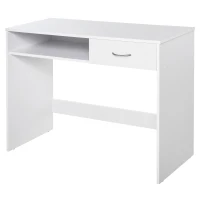 HOMCOM Compact Computer Desk, Study Table with Drawer and Storage Compartment, Writing Workstation, White(m-1)
