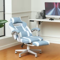 HOMCOM Chaise gaming, fauteuil gaming ergonomique avec repose-pieds, hauteur réglable, dossier inclinable, 63x63x123cm, bleu(m-10)