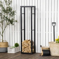 HOMCOM Porta Legna Verticale in Metallo Nero da Interni ed Esterni con Portata 100 kg max, 40x25x150 cm(m-10)