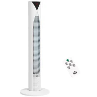 HOMCOM Ventilateur tour avec télécommande minuterie 12 heures mode veille 3 vitesses 31,5 x 31,5 x 96 cm blanc(m-1)