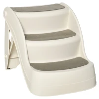 PawHut Escalier pour Chien Pliant à 3 Marches Antidérapantes, pour Chiens Âgés, Chiots, Lit, Canapé, 49x38x38cm, Crème(m-1)