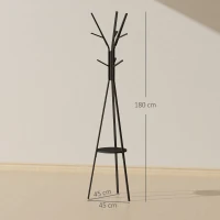 HOMCOM Freestanding Metal Coat Rack Stand 9 Hooks Clothes Tree with 1 Shelf Hat Display Hall Tree Hanger Bag Umbrella Hanging Organiser Black(m-3)