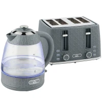 HOMCOM Kettle and Toaster Set, 1.7L 3000W Rapid Kettle with Strix Thermostat, 4 Slice Toaster with 7 Browning Controls, Grey(m-1)